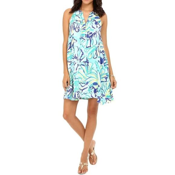 Lilly Pulitzer Green & Pool Blue Achelle Mini Dress Size XS - Picture 1 of 8